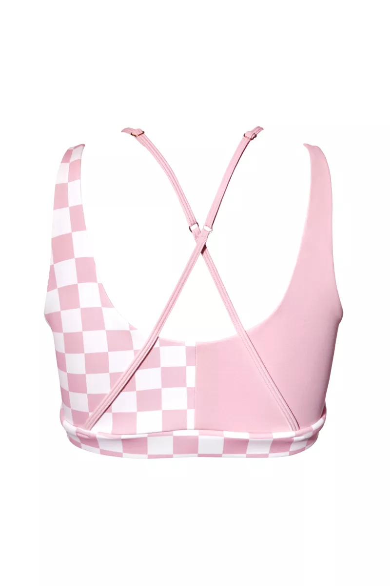 Hamade Activewear Hollow Front Top - Checkered Light Pink