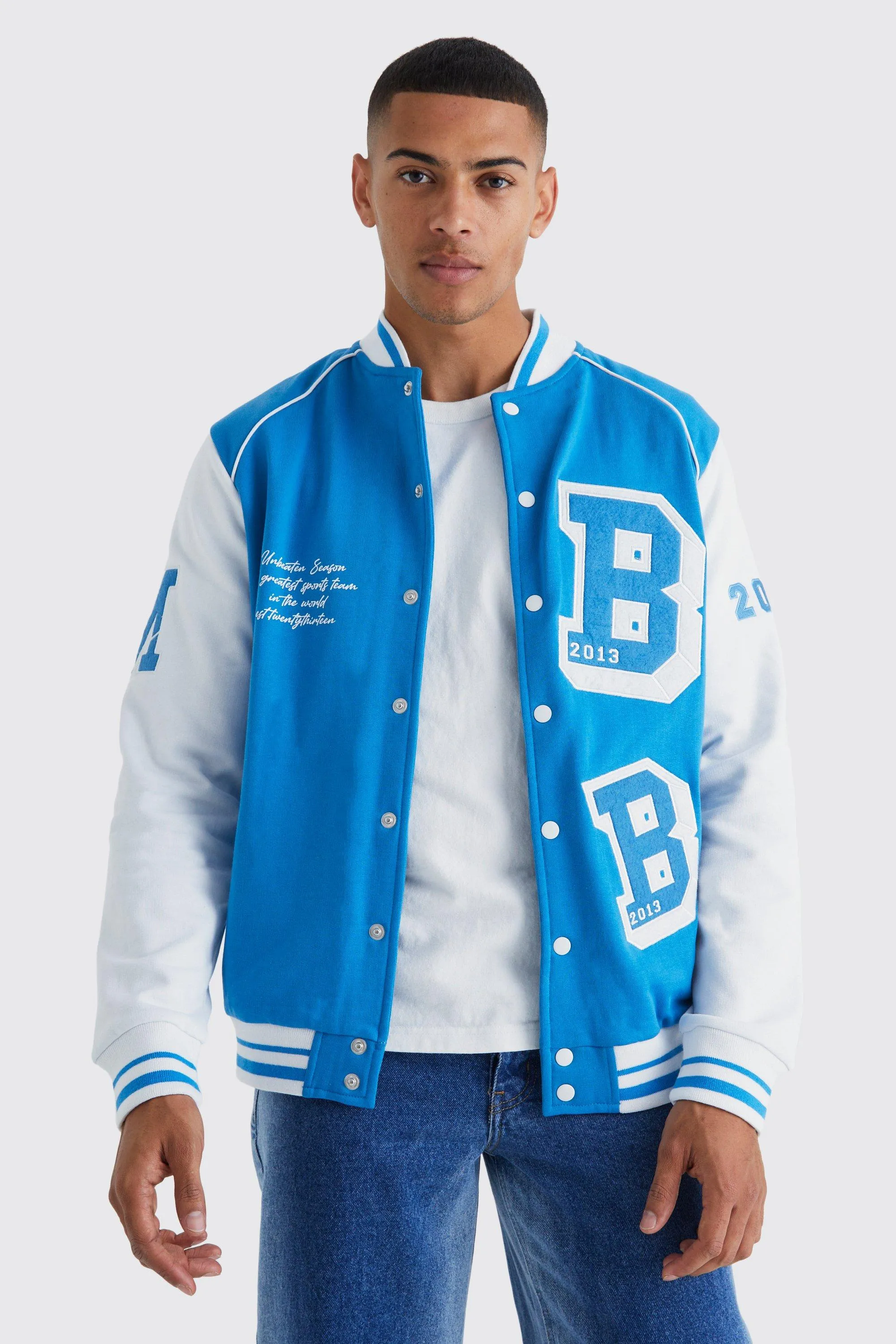 Jersey Knit Varsity Bomber Jacket