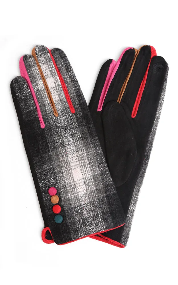 JG860 Plaid Pattern Screen Touch Gloves w/Buttons (12prs Pack)