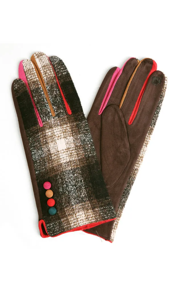 JG860 Plaid Pattern Screen Touch Gloves w/Buttons (12prs Pack)