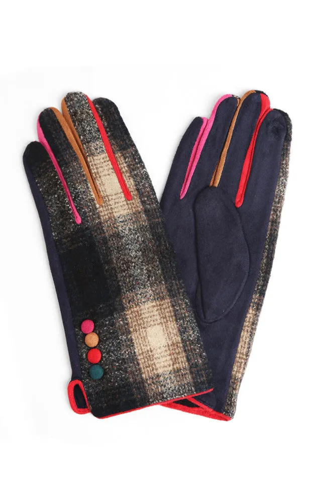 JG860 Plaid Pattern Screen Touch Gloves w/Buttons (12prs Pack)