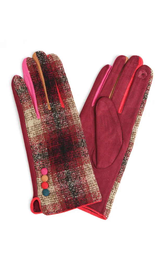 JG860 Plaid Pattern Screen Touch Gloves w/Buttons (12prs Pack)