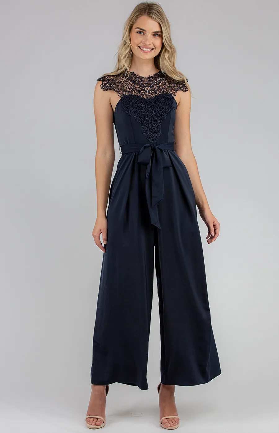 Lace Contrast Jumpsuit with Belt Details (AJP905A)