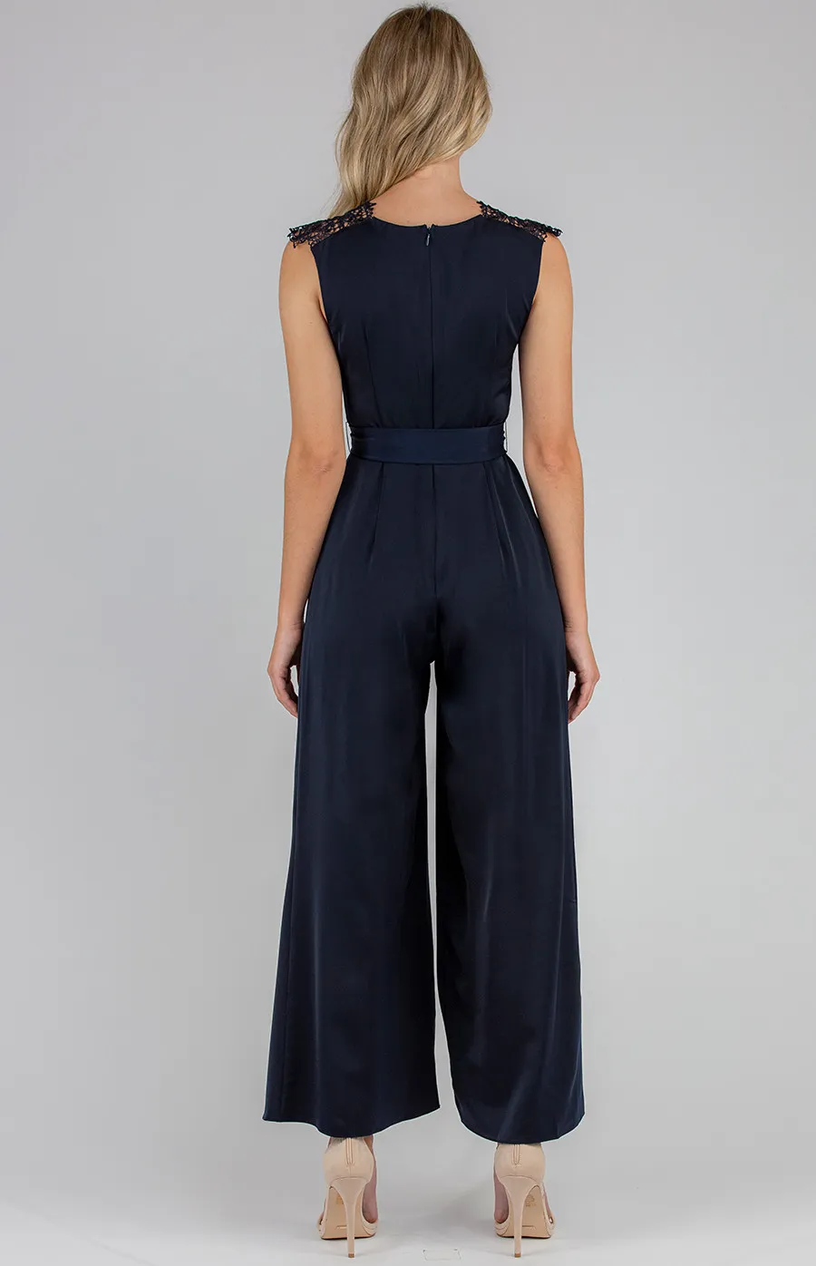 Lace Contrast Jumpsuit with Belt Details (AJP905A)