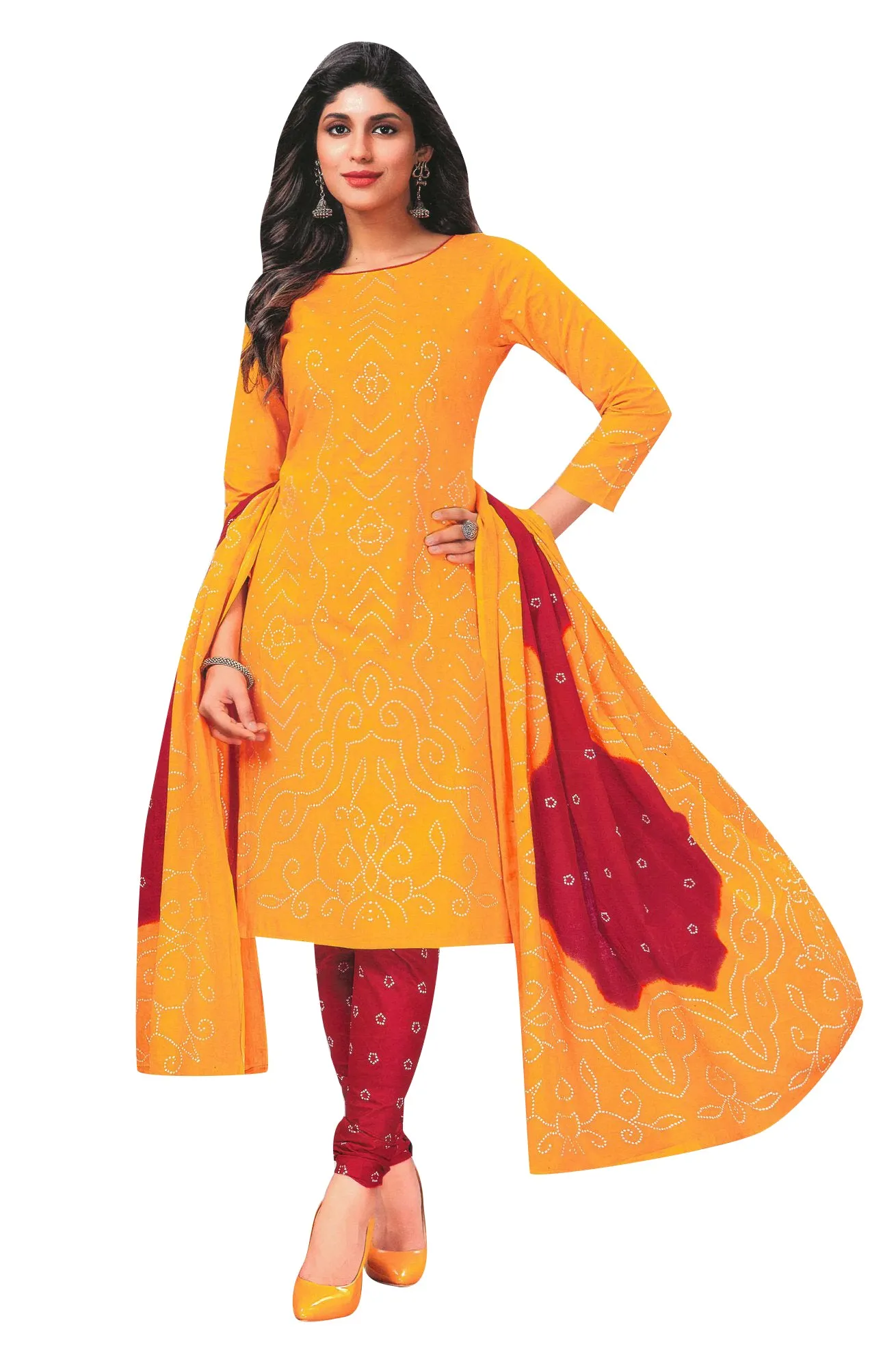 LADYLINE Readymade Bandhej Printed 100% Cotton Salwar Kameez Dress Indian