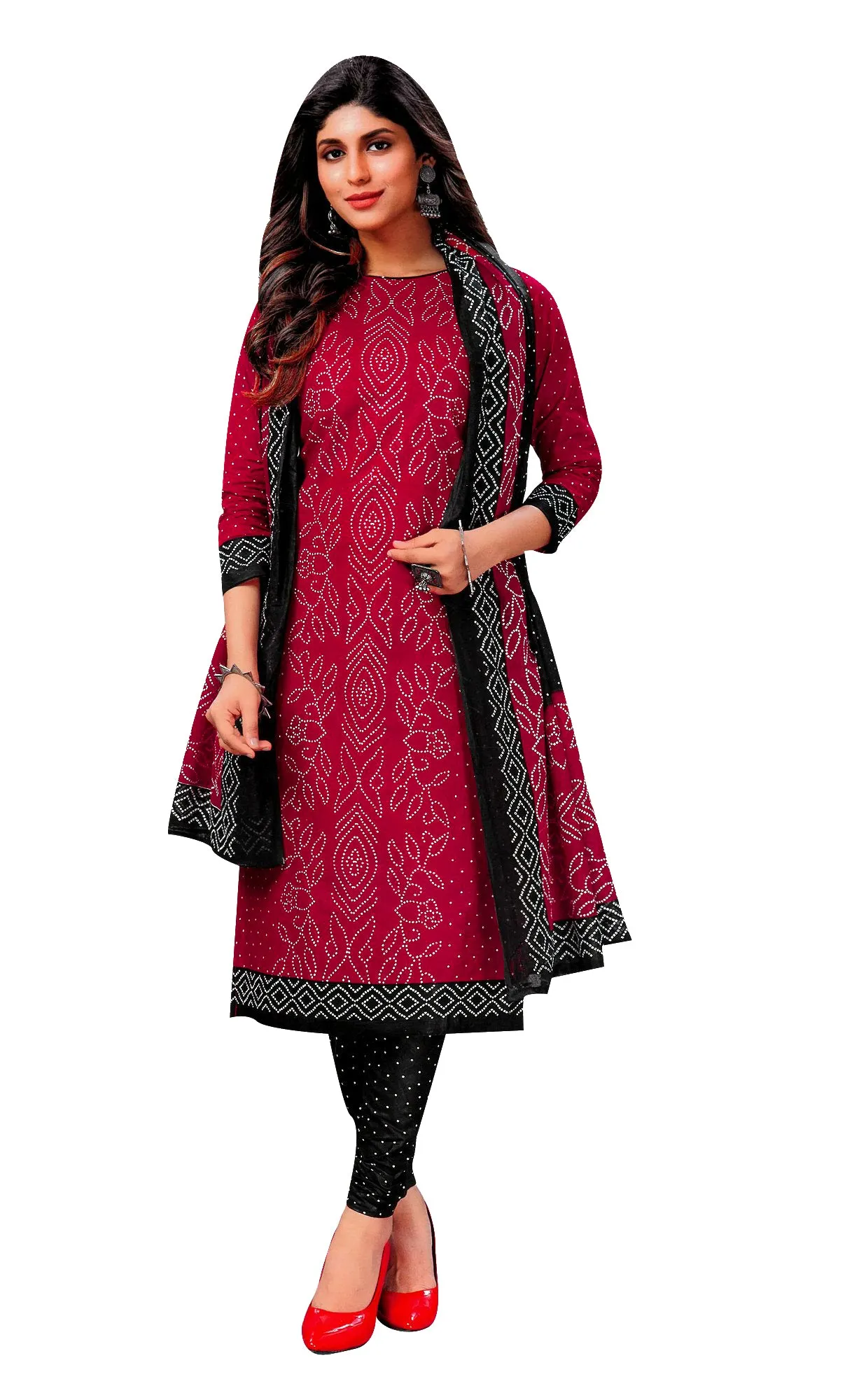 LADYLINE Readymade Bandhej Printed 100% Cotton Salwar Kameez Dress Indian