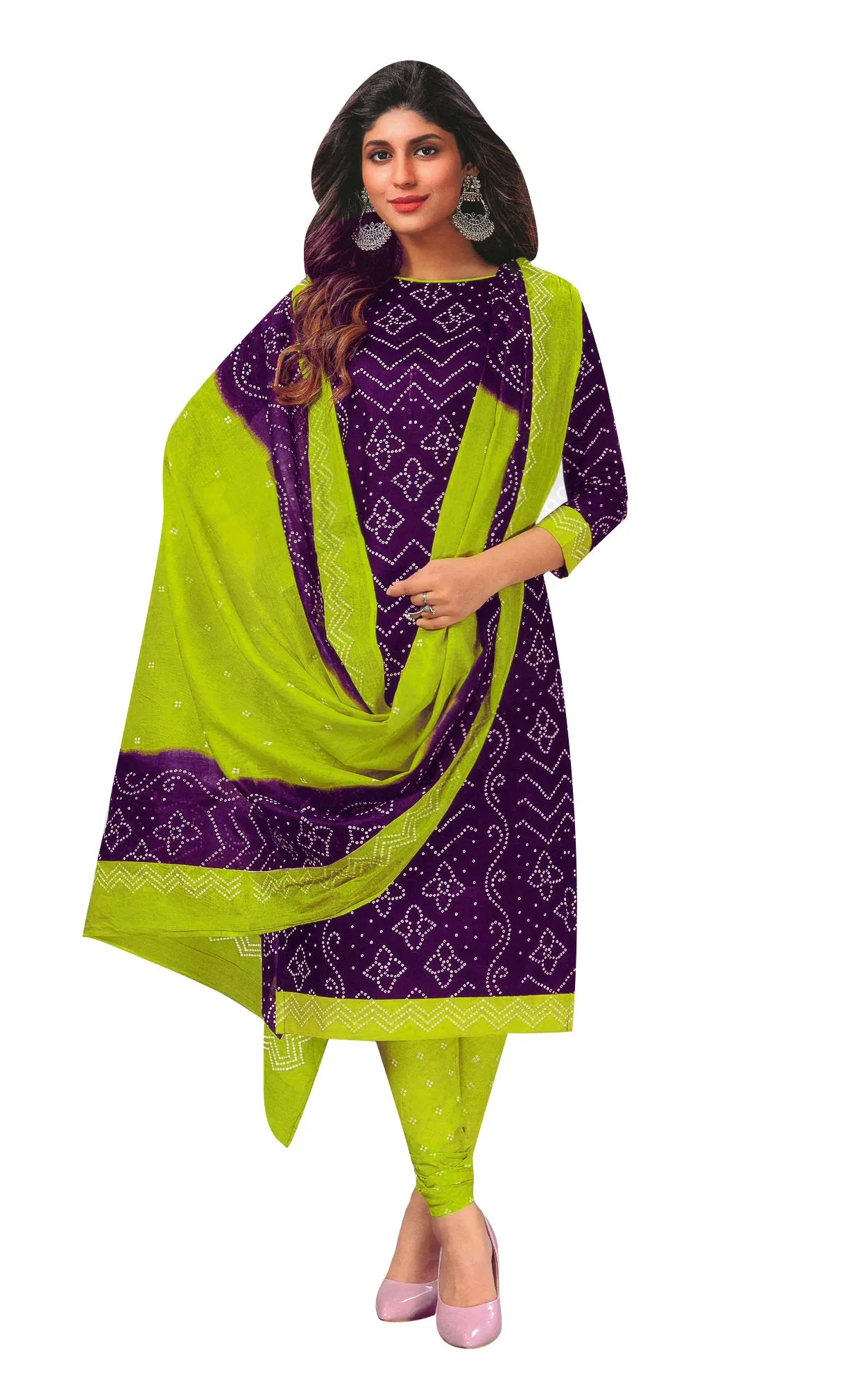 LADYLINE Readymade Bandhej Printed 100% Cotton Salwar Kameez Dress Indian