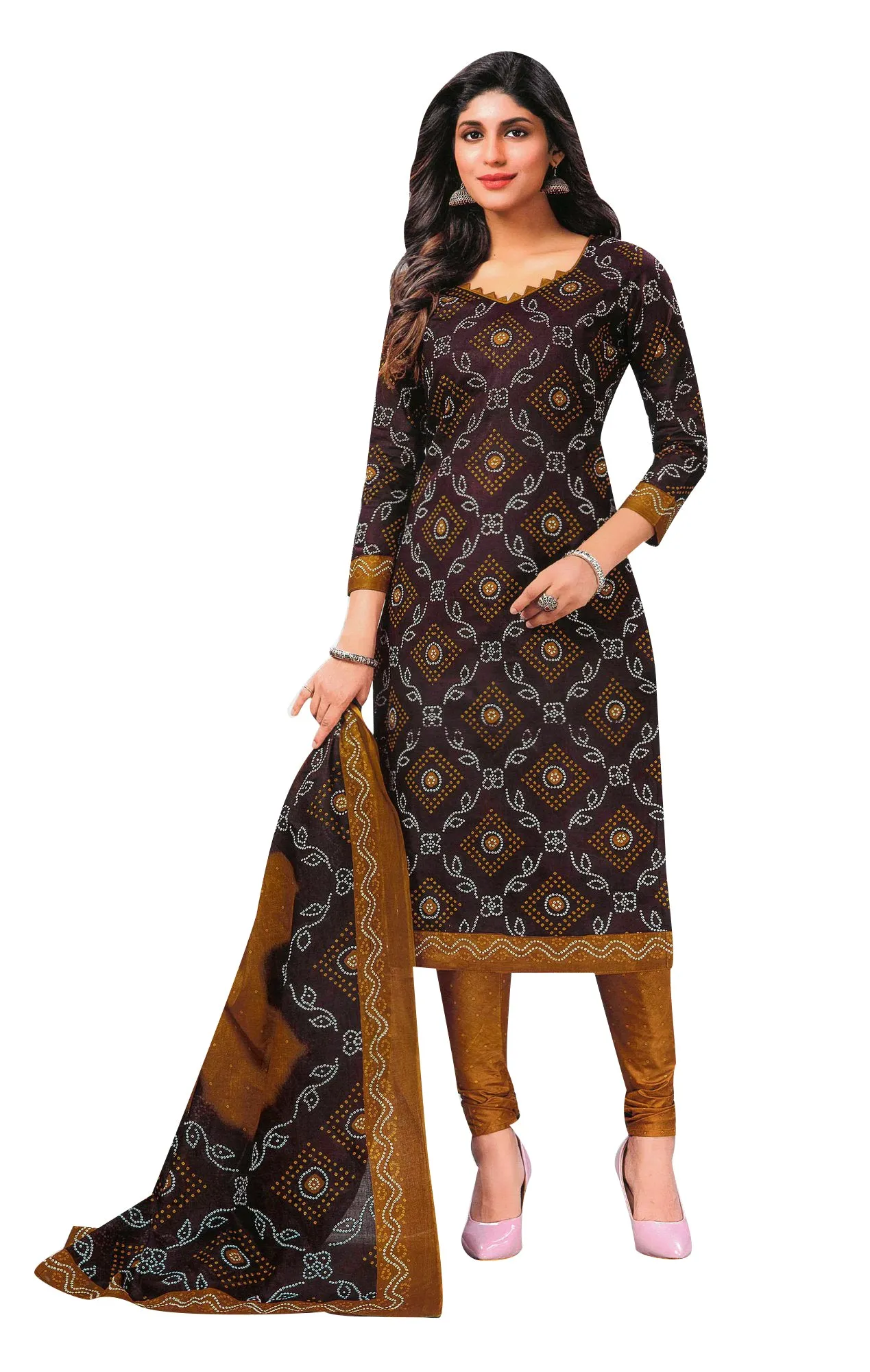 LADYLINE Readymade Bandhej Printed 100% Cotton Salwar Kameez Dress Indian