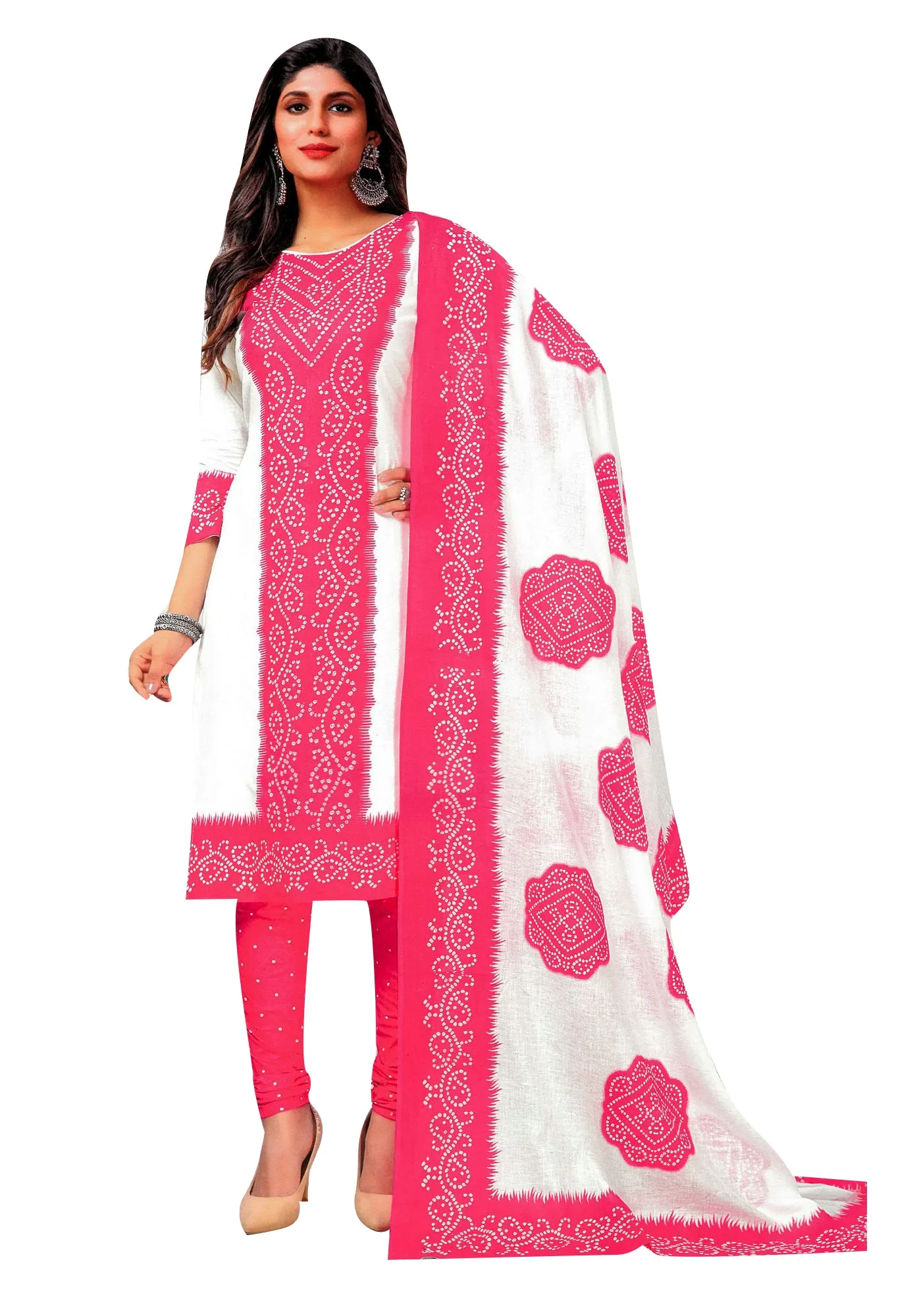 LADYLINE Readymade Bandhej Printed 100% Cotton Salwar Kameez Dress Indian