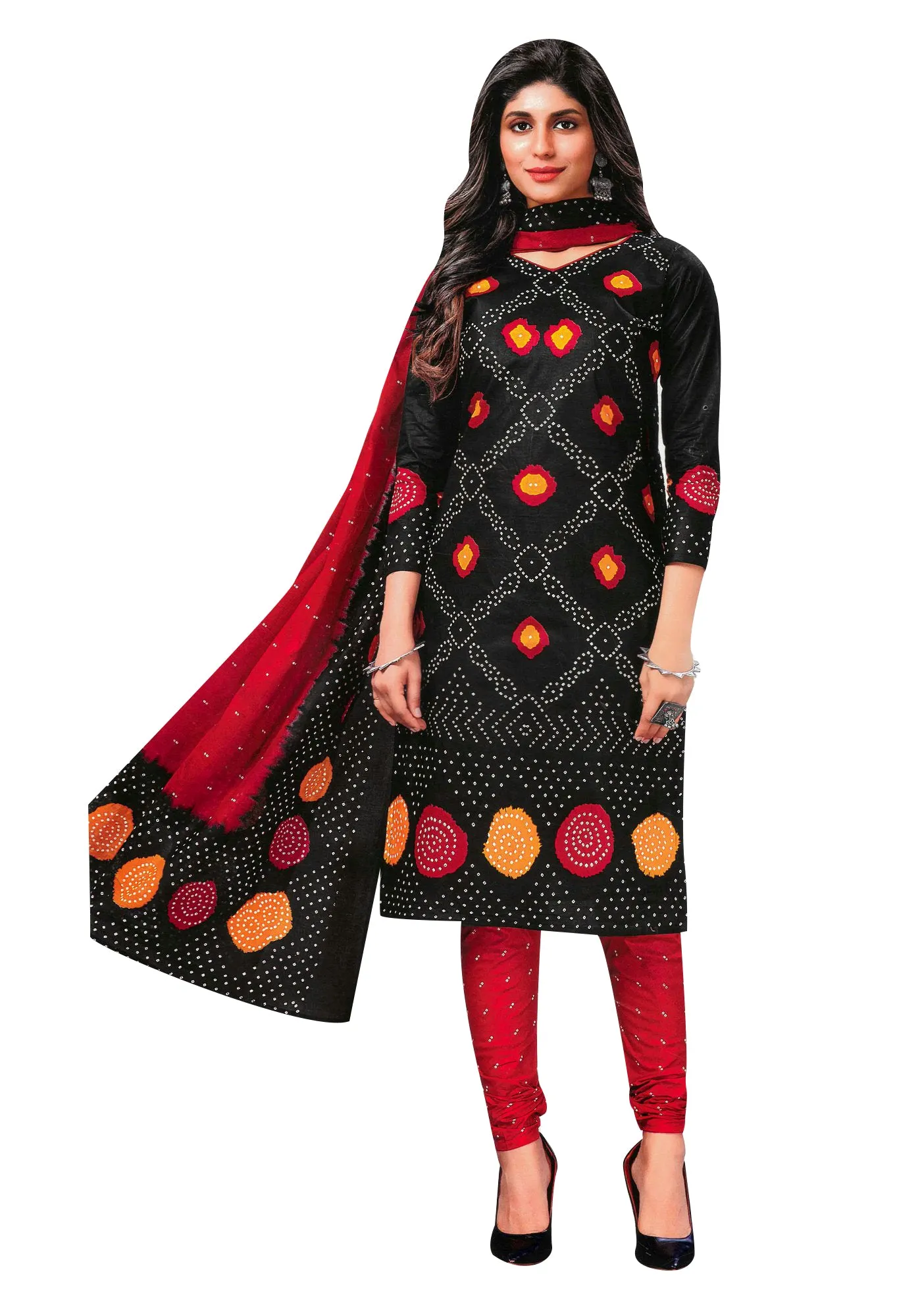 LADYLINE Readymade Bandhej Printed 100% Cotton Salwar Kameez Dress Indian