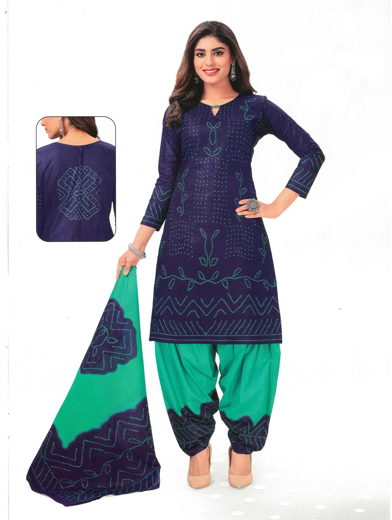 LADYLINE Readymade Bandhej Printed Pure Cotton Salwar Kameez Dress Indian