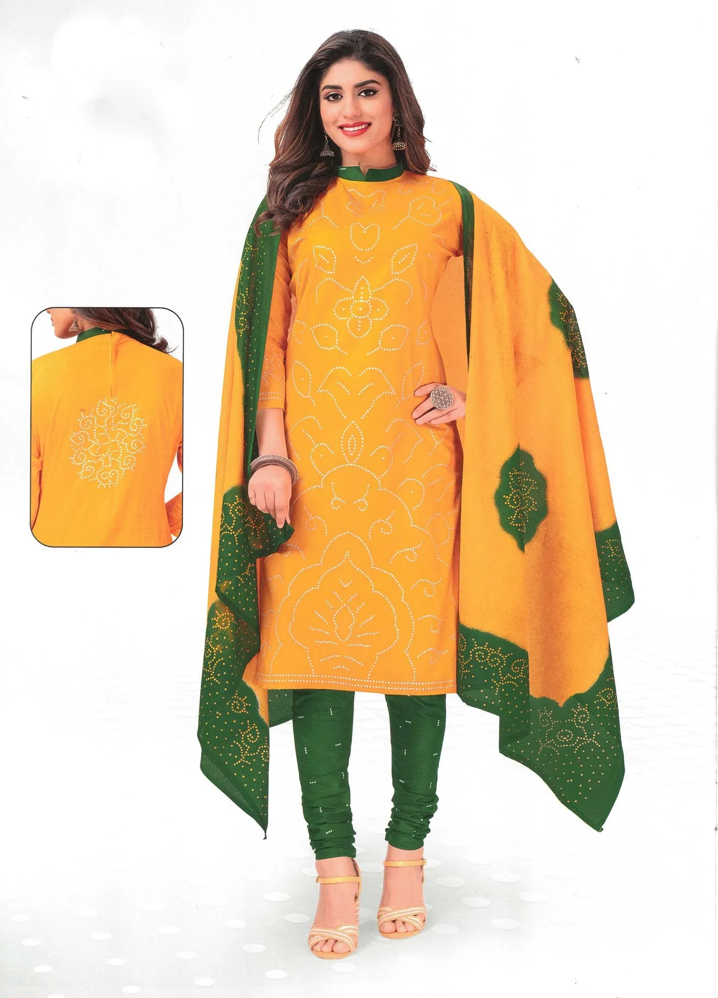 LADYLINE Readymade Bandhej Printed Pure Cotton Salwar Kameez Dress Indian