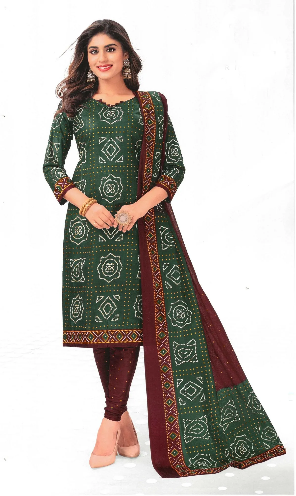 LADYLINE Readymade Bandhej Printed Pure Cotton Salwar Kameez Dress Indian