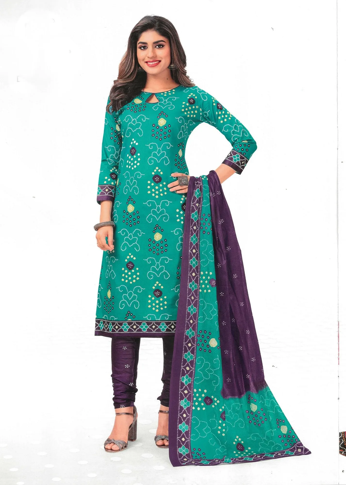 LADYLINE Readymade Bandhej Printed Pure Cotton Salwar Kameez Dress Indian