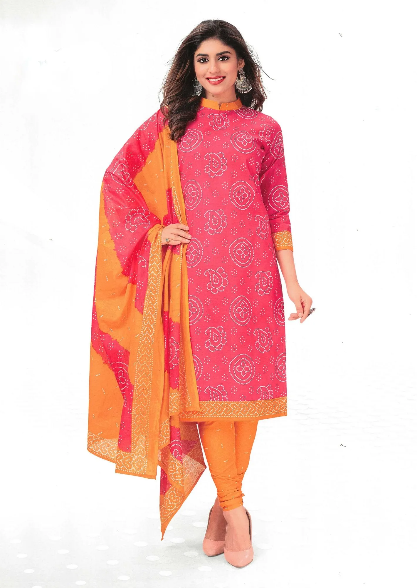 LADYLINE Readymade Bandhej Printed Pure Cotton Salwar Kameez Dress Indian