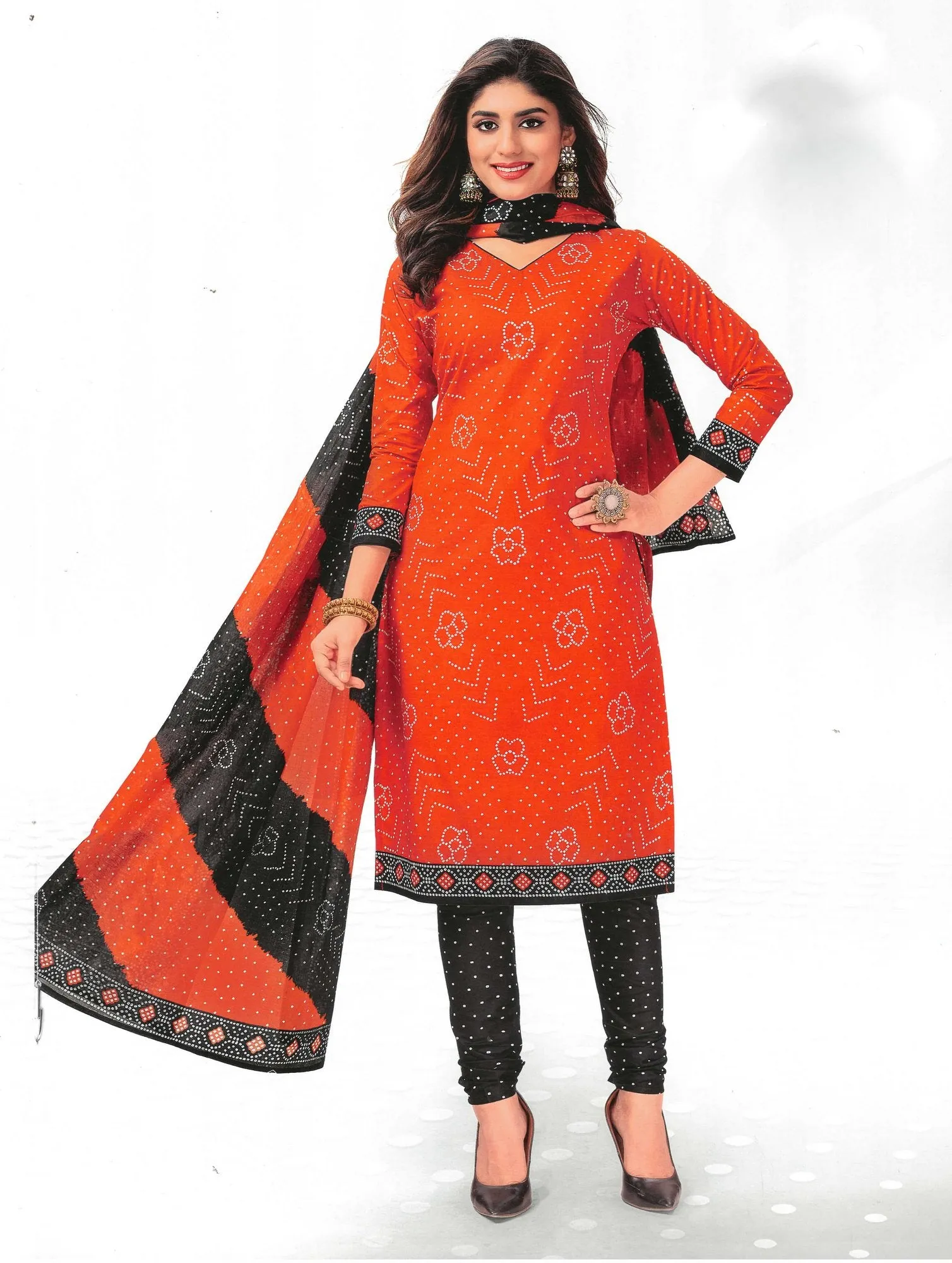 LADYLINE Readymade Bandhej Printed Pure Cotton Salwar Kameez Dress Indian