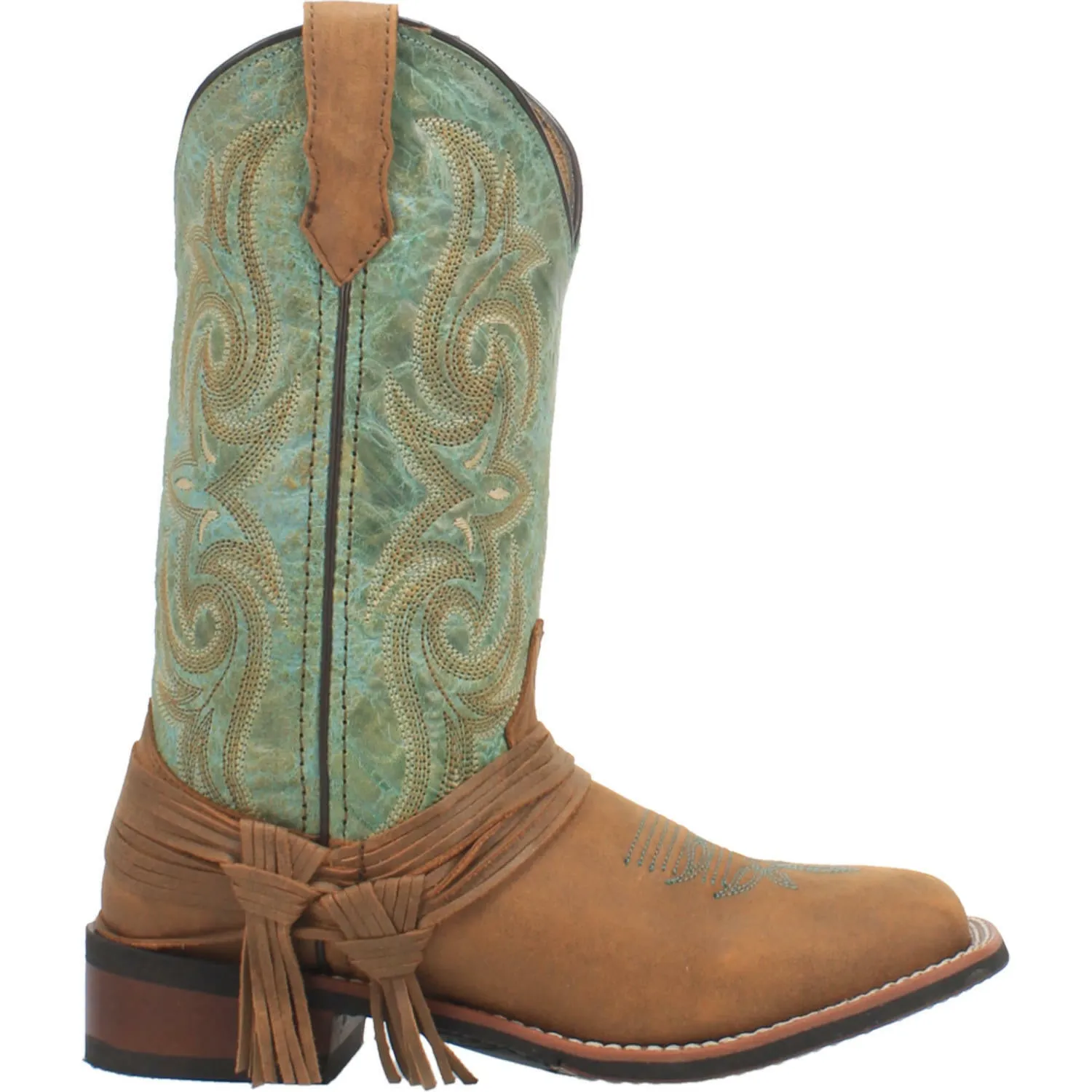 Laredo Ladies Sadie Tan and Turquoise Square Toe Boots 5847