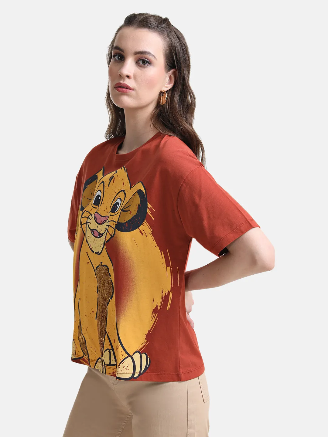 Lion King Graphic Print T-Shirt With Sequin