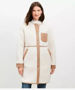 Loft Petite Twill Trim Sherpa Coat