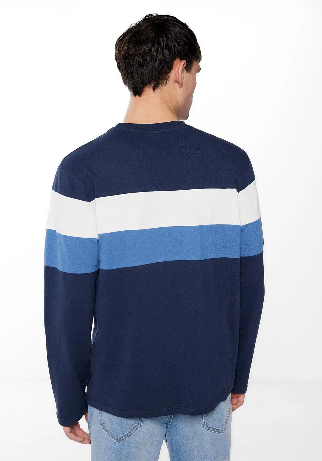 Long-sleeved piqué T-shirt with seams - Blue