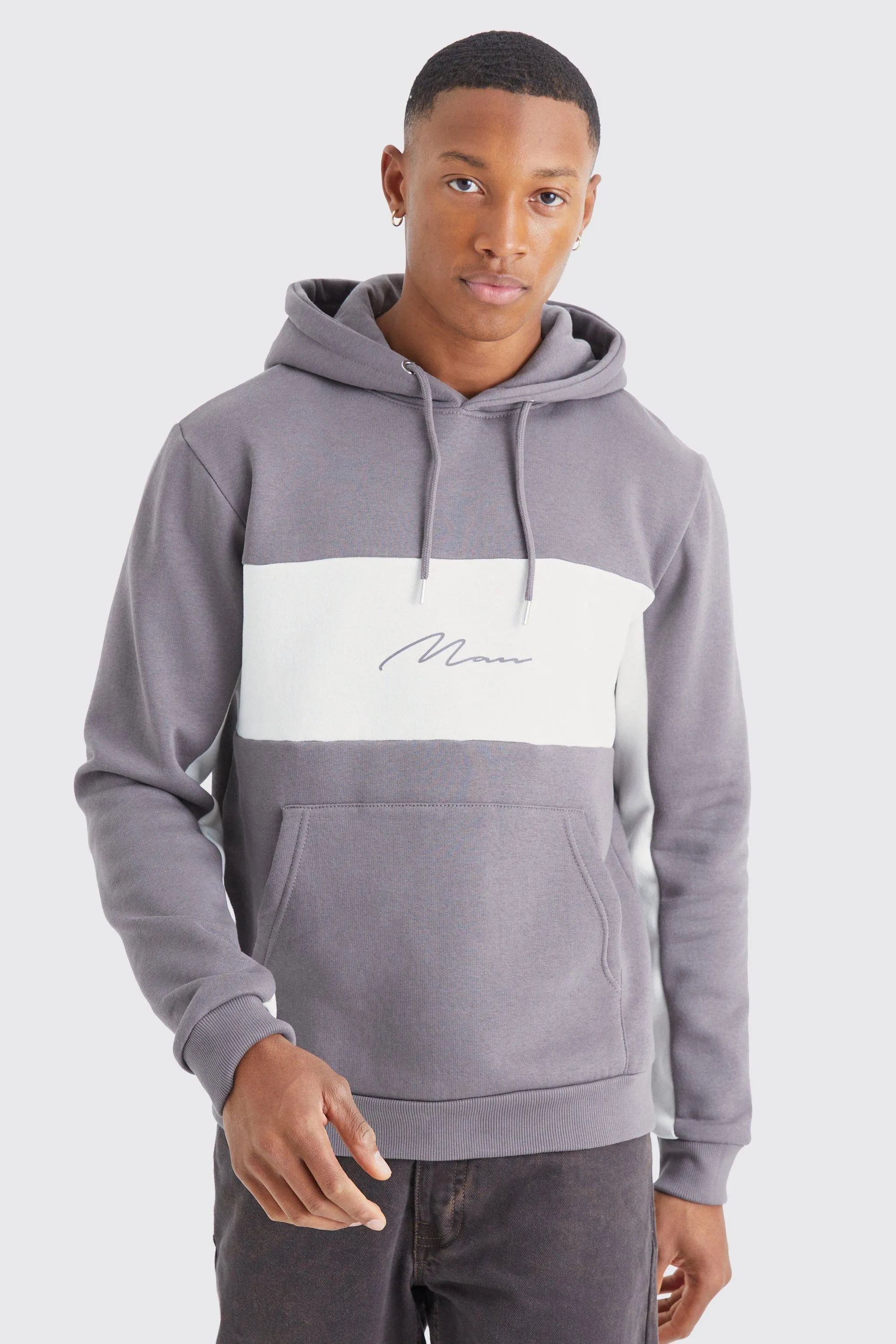 Man Signature Slim Colour Block Hoodie | boohooMAN UK