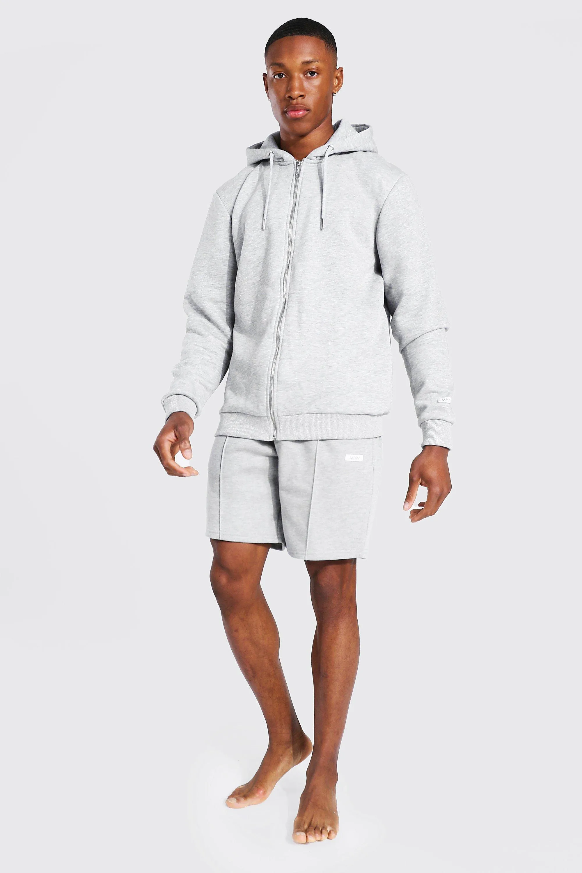 Man Woven Tab Hoodie And Short Tracksuit | boohooMAN UK