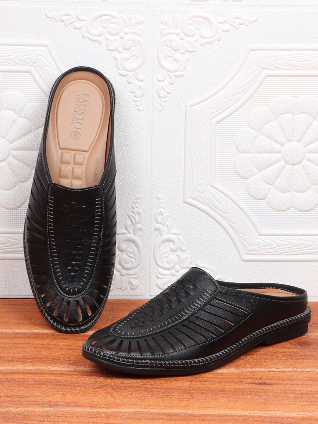 Men Black Back Open Laser Cut Stitched Ethnic Mojaris