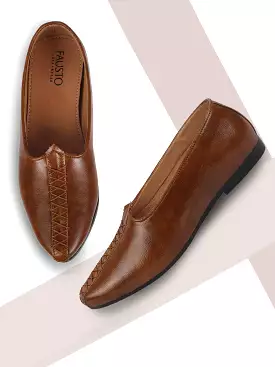 Men Ethnic Tan Hand Stitched Juttis & Mojaris