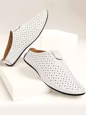 Men White Ethnic Wedding Party Back Open Slip On Juttis and Mojaris