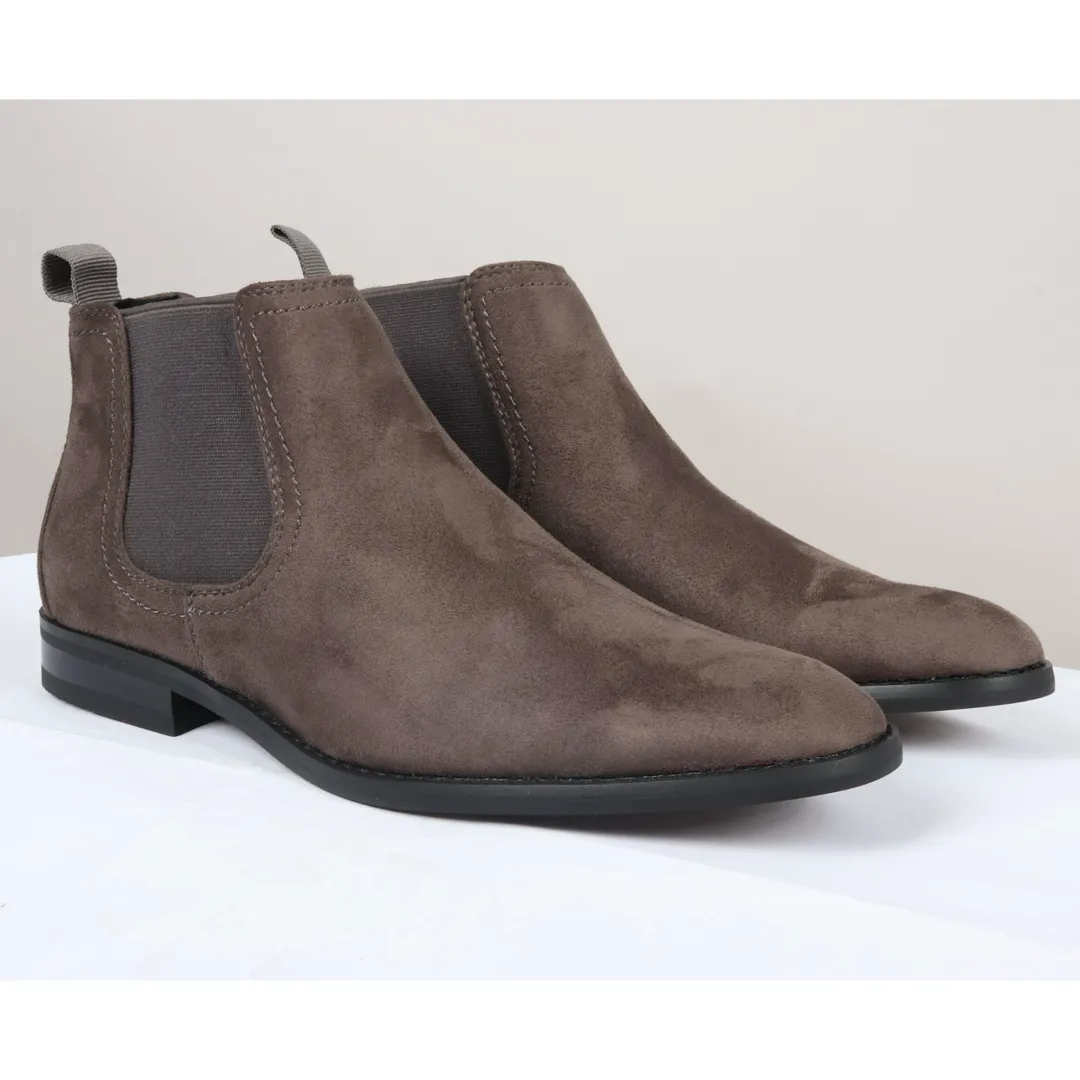 Men's Slip On Grey Suede Leather Lined Chelsea Boots