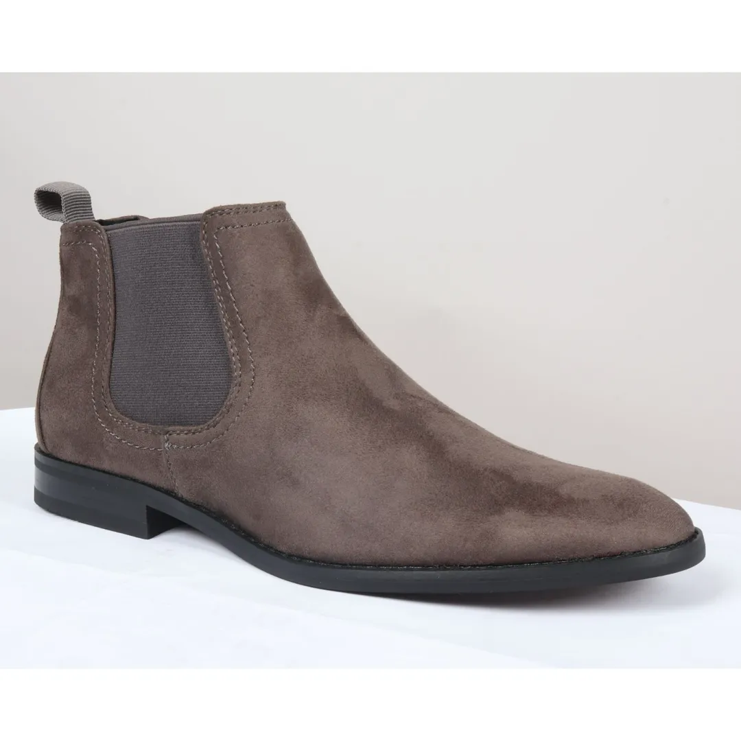 Men's Slip On Grey Suede Leather Lined Chelsea Boots