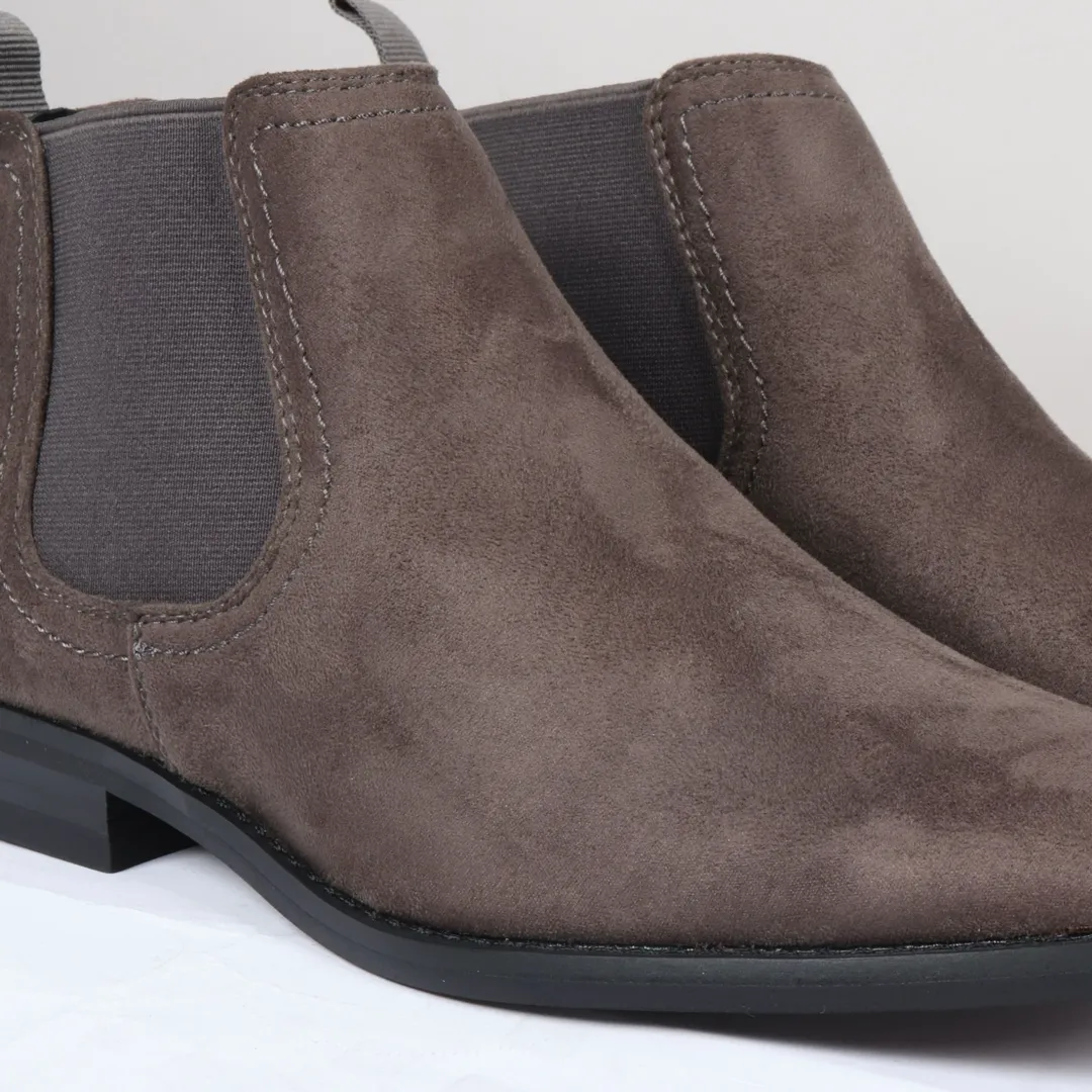 Men's Slip On Grey Suede Leather Lined Chelsea Boots