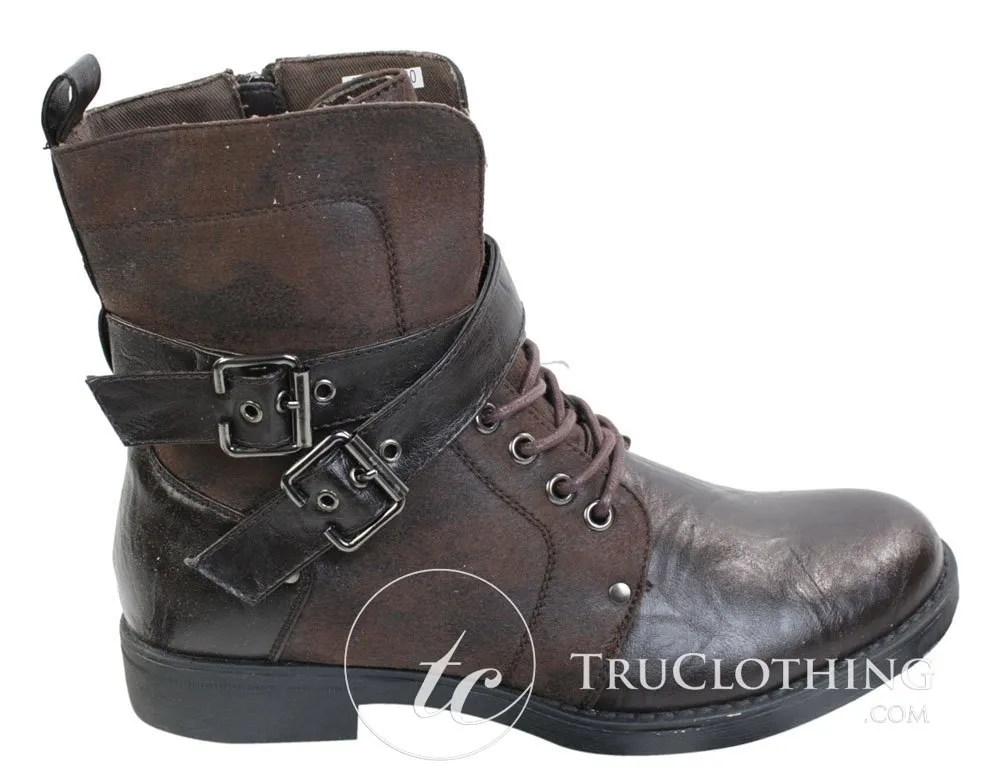 Mens Punk Rock Goth Emo Ankle Boots Brown Black Leather Buckle