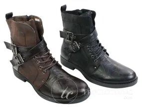 Mens Punk Rock Goth Emo Ankle Boots Brown Black Leather Buckle