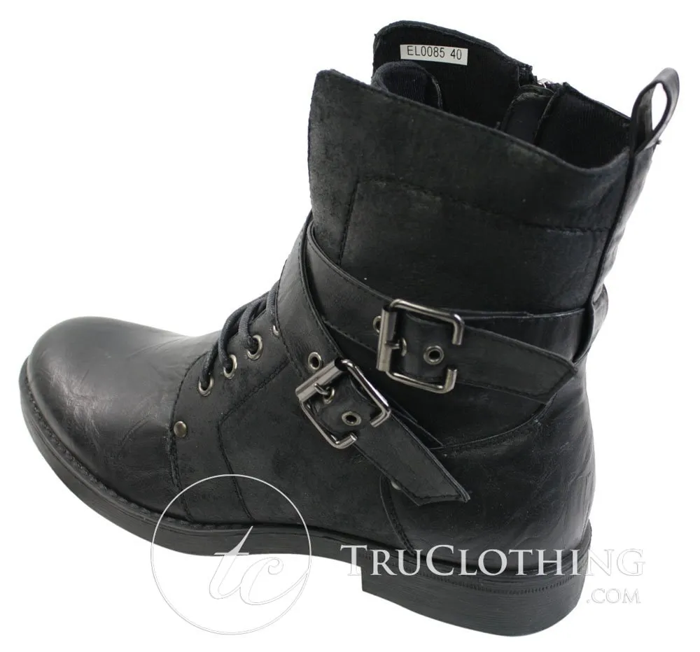 Mens Punk Rock Goth Emo Ankle Boots Brown Black Leather Buckle