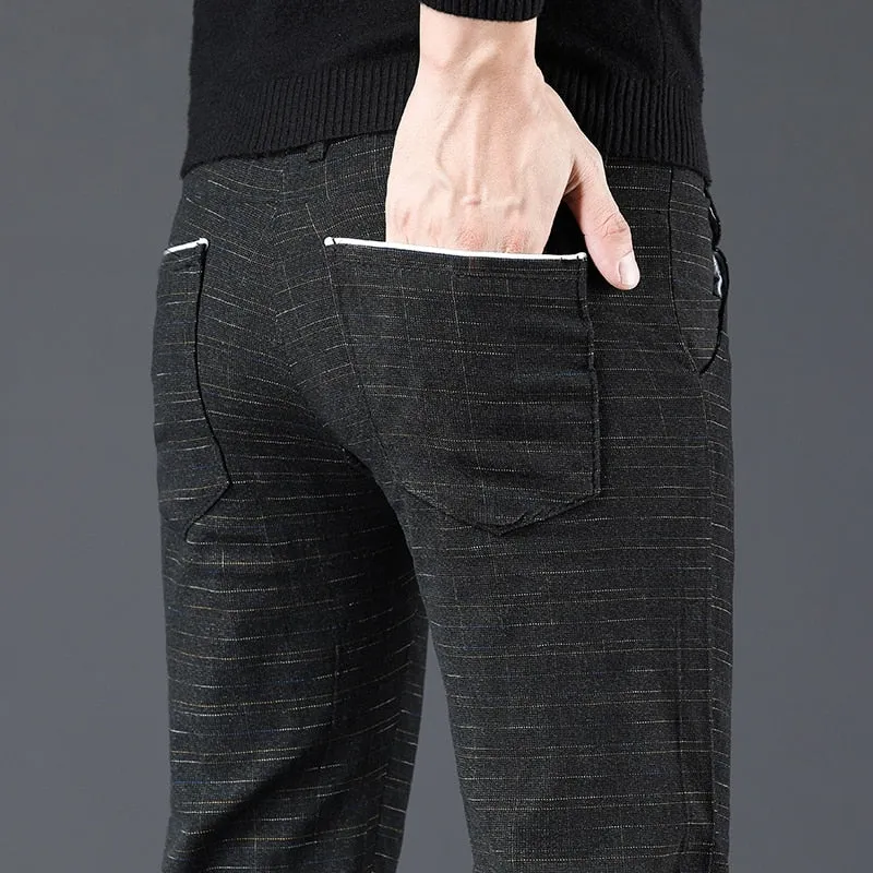 Men's Winter Korean Style Striped Straight Slim Fit Classic Casual Pants