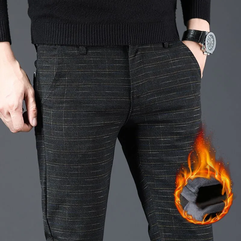 Men's Winter Korean Style Striped Straight Slim Fit Classic Casual Pants