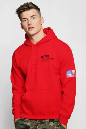 NASA Chest And Sleeve Print License Hoodie | boohooMAN UK