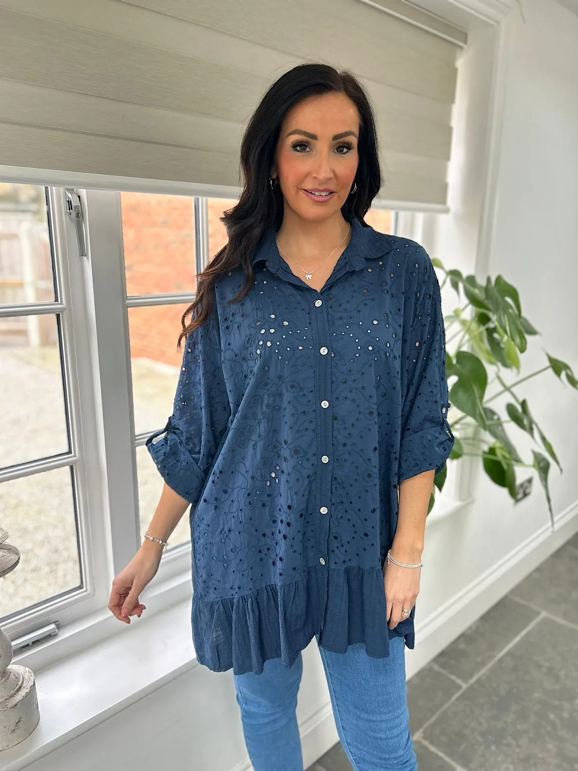 Navy Broderie Anglaise Frill Hem Tunic Devon