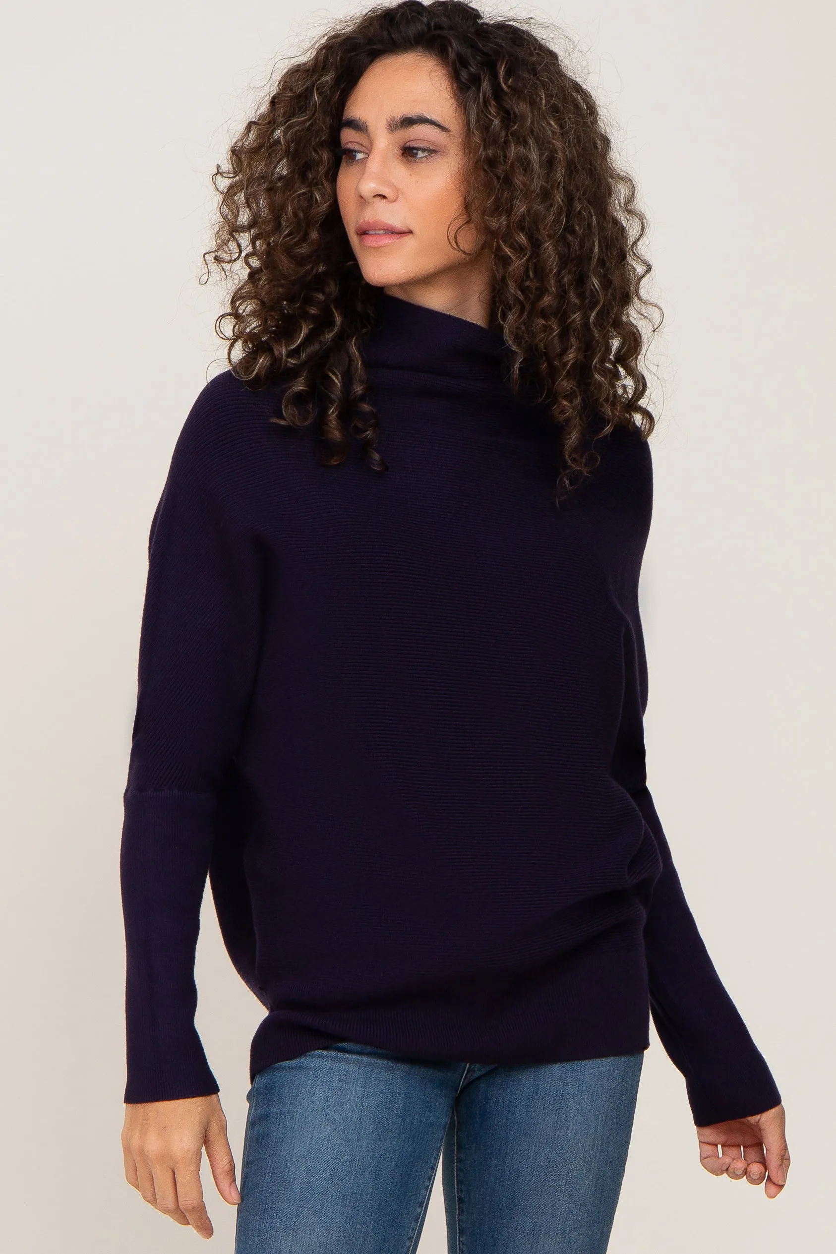 Navy Funnel Neck Dolman Sleeve Maternity Sweater