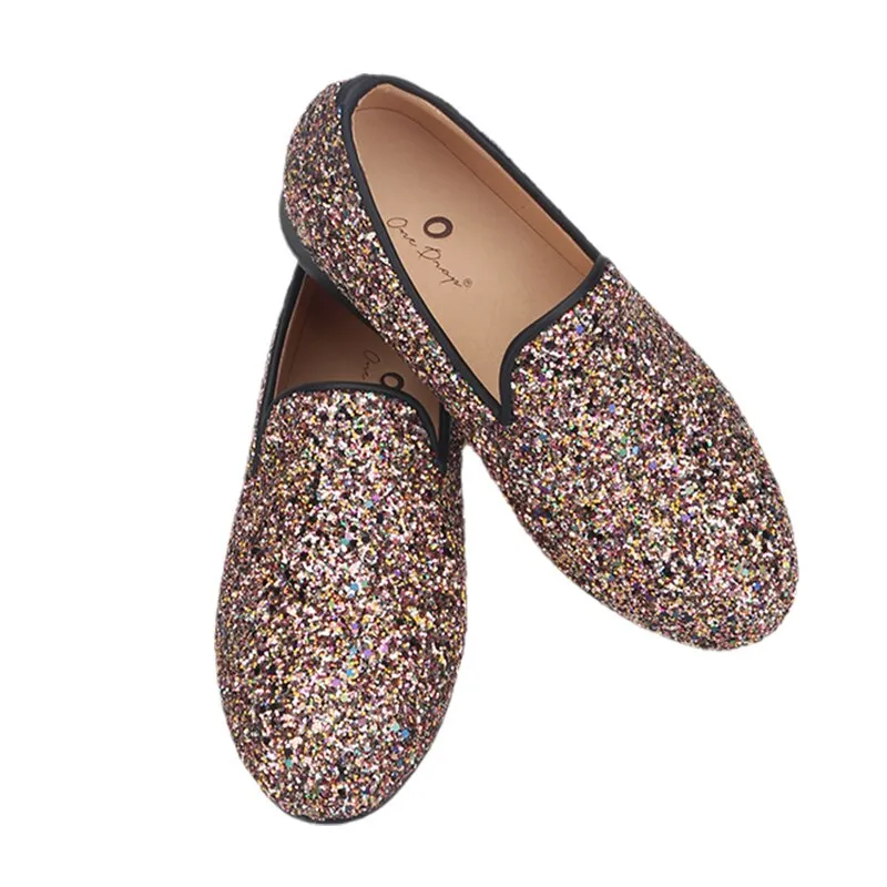 OneDrop Children Handmade Multicolor Sparkling Flat Shoes Kid Birthday Wedding Party Prom Loafers