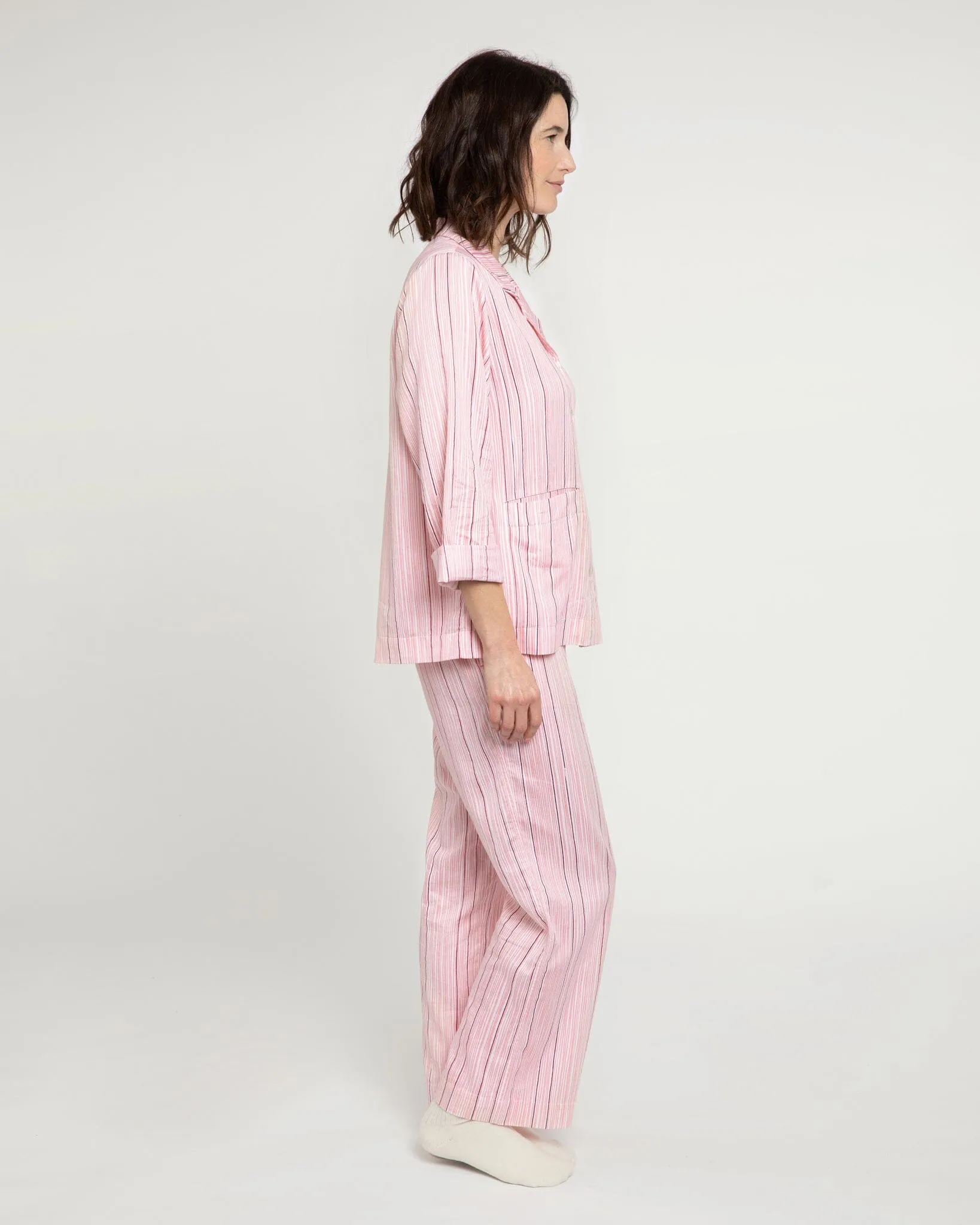 Pencil Stripe organic cotton pyjama set pink