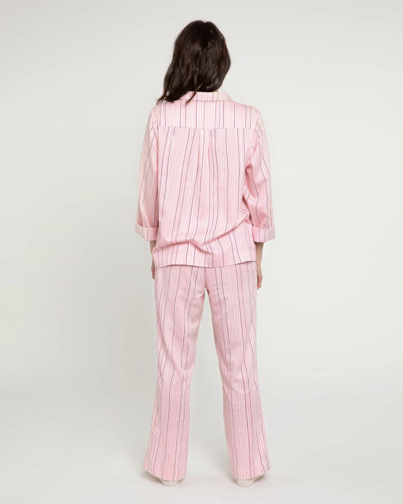 Pencil Stripe organic cotton pyjama set pink