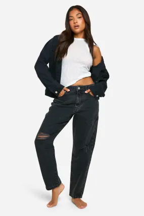 Petite Basics High Waisted Ripped Mom Jeans