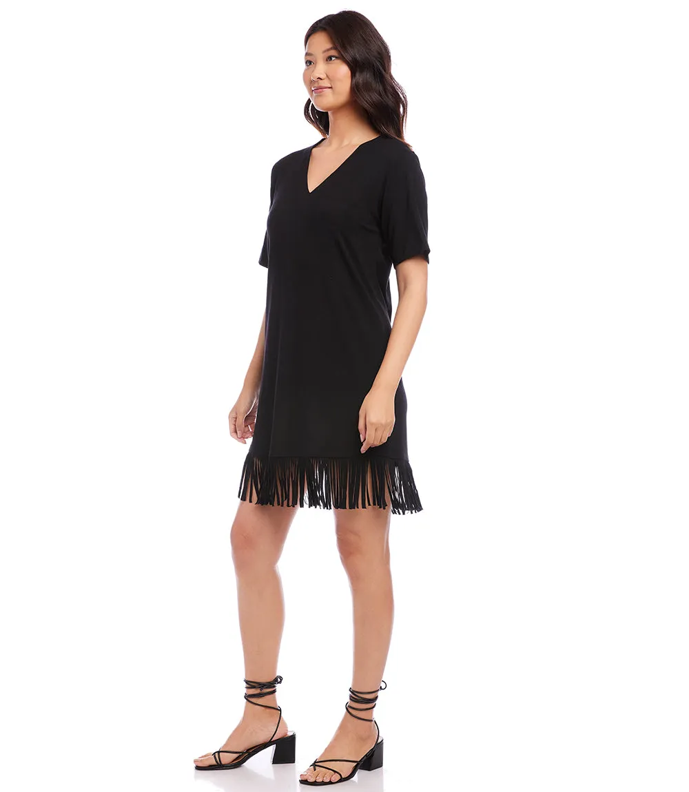 Petite Size V-Neck Fringe Dress