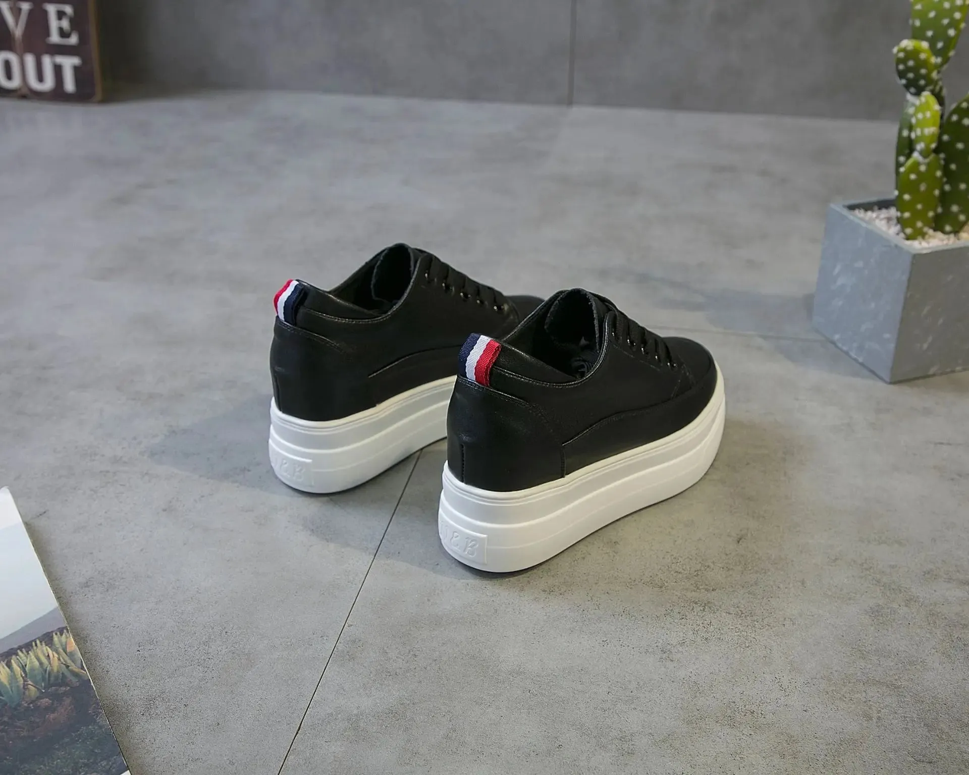 Platform Sneakers Black Cow Leather