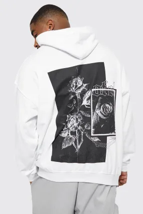 Plus Ofcl Floral Box Back Print Hoodie | boohooMAN UK