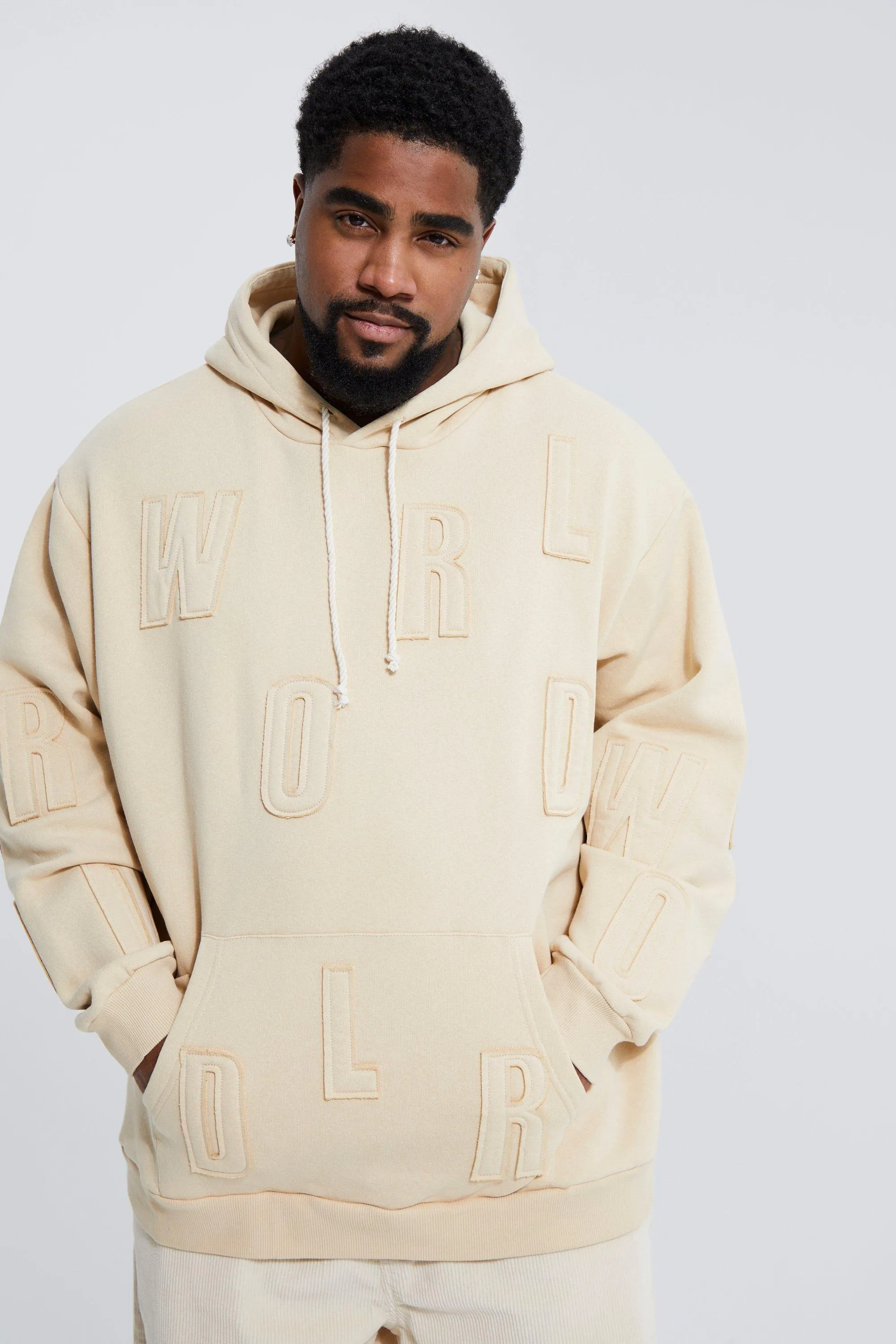 Plus Oversized Distressed Applique Hoodie | boohooMAN UK