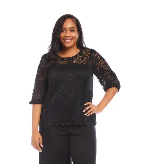 Plus Size 3/4 Sleeve Lace Top