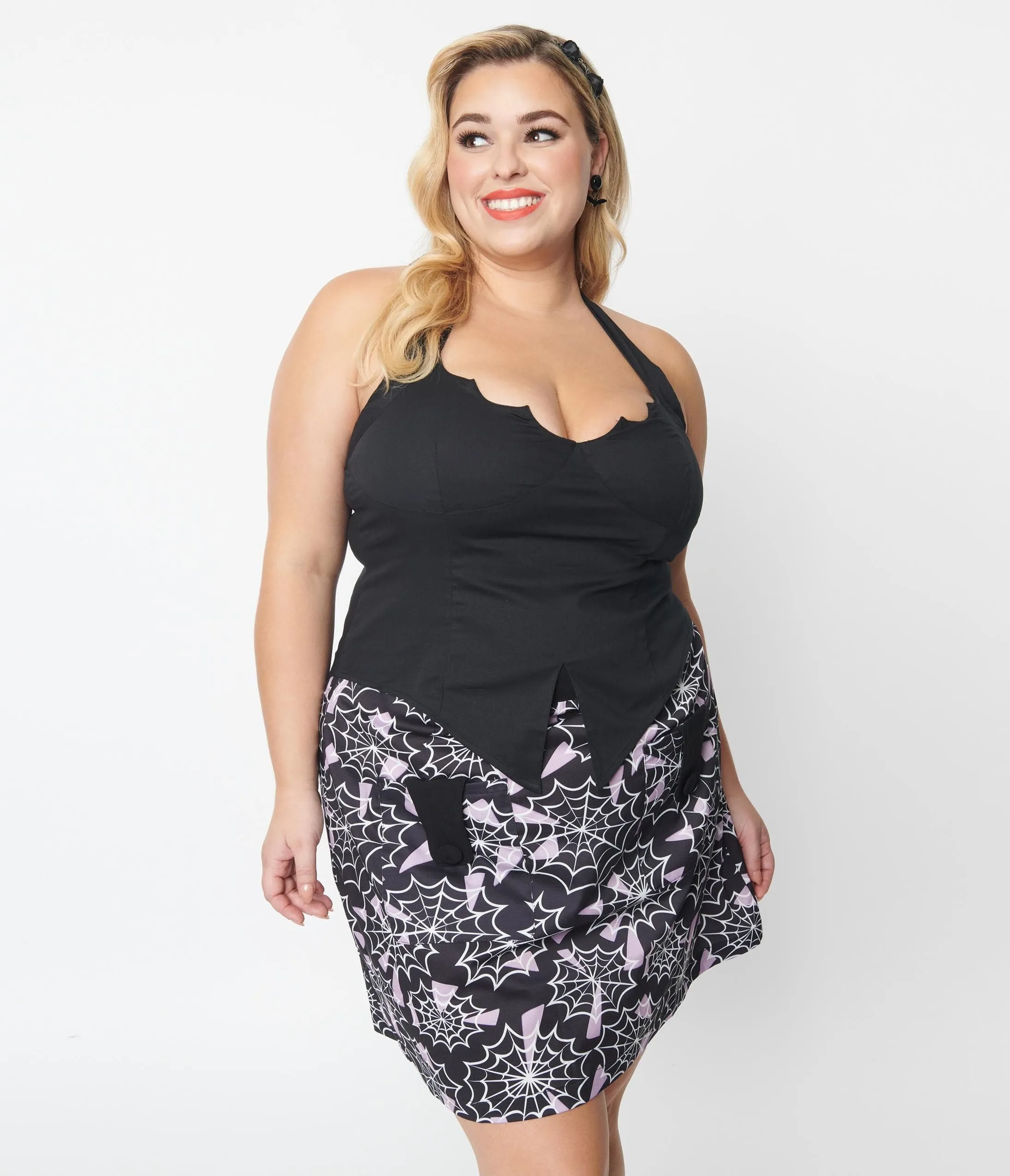 Plus Size Black Bat Halter Crop Top